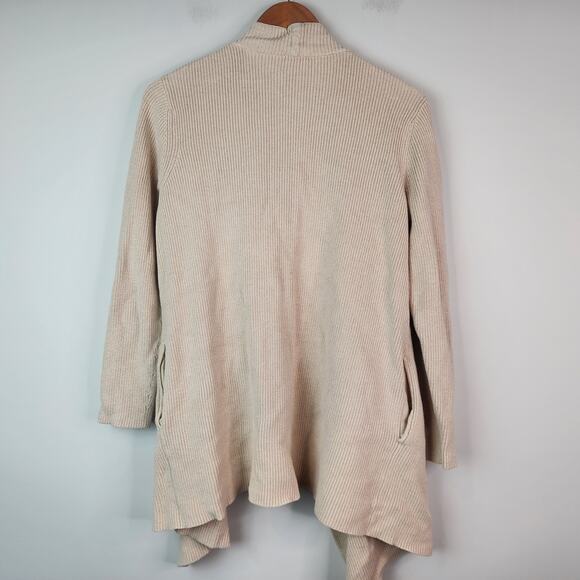 J. McLaughlin Waterfall Cardigan M Open Front Sweater Cream Ribbed Knit - Picture 7 of 8